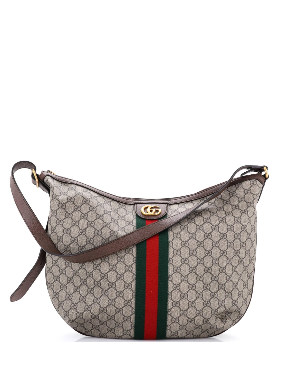 Pre-Owned Gucci Large Ophidia Half Moon Hobo Gg Coated Canvas - Brown