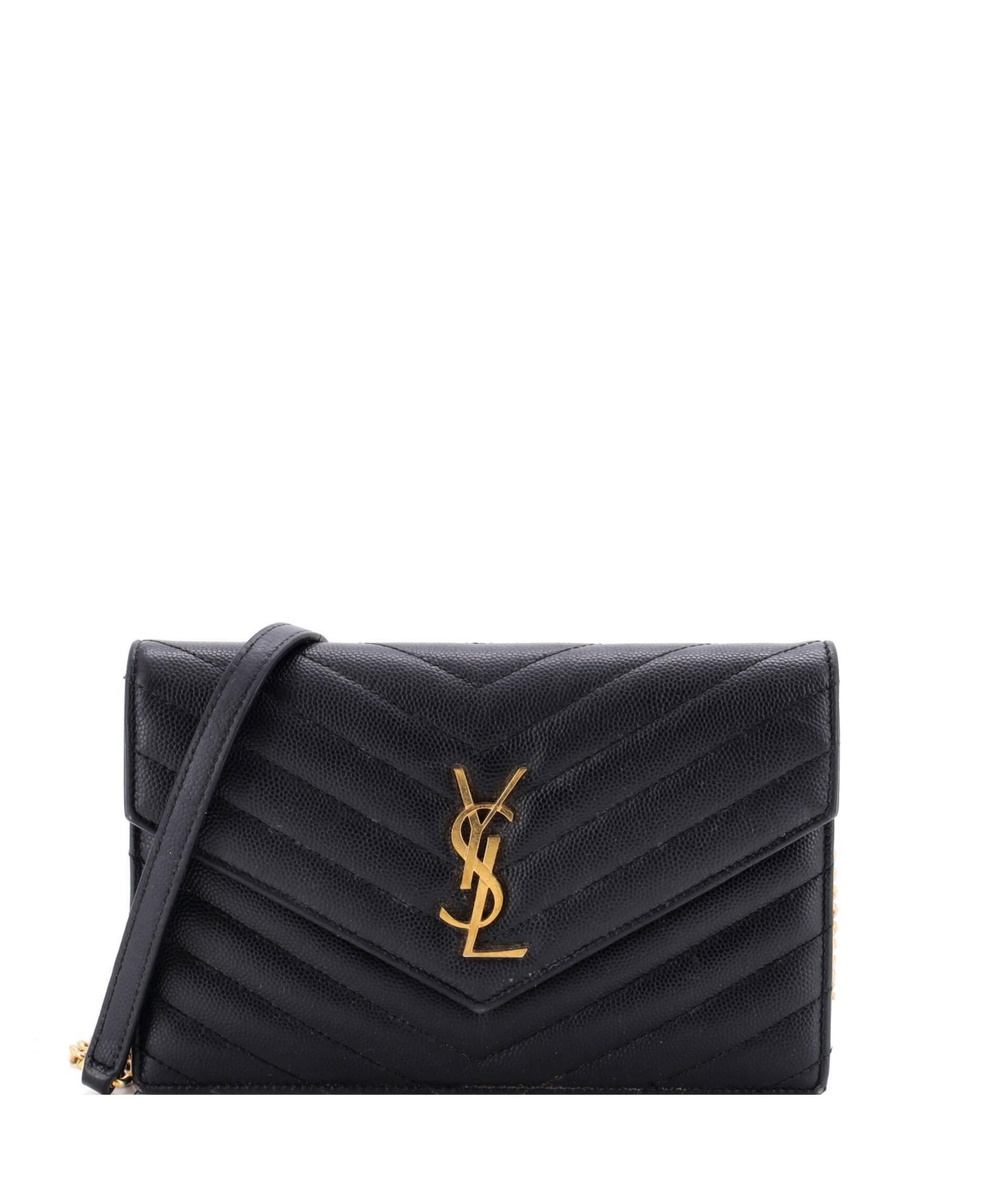 Pre-Owned Saint Laurent Small Classic Monogram Wallet on Chain Matelasse Chevron Leather - Black
