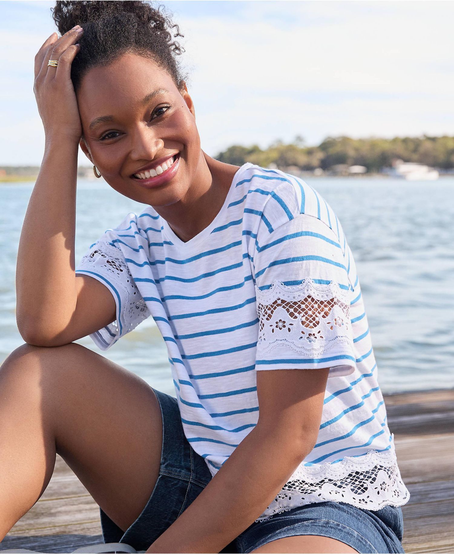 Women's Short Sleeve Slub Jersey Cutwork T-Shirt