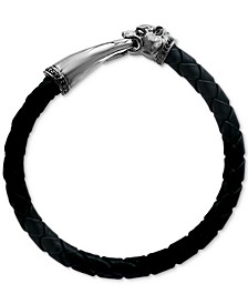 EFFY® Men's Leather Panther Bracelet in Sterling Silver