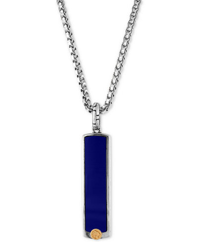 EFFY® Men's Lapis Lazuli (33-1/2 x 7-1/2mm) Pendant Necklace in Sterling Silver and 18k Gold