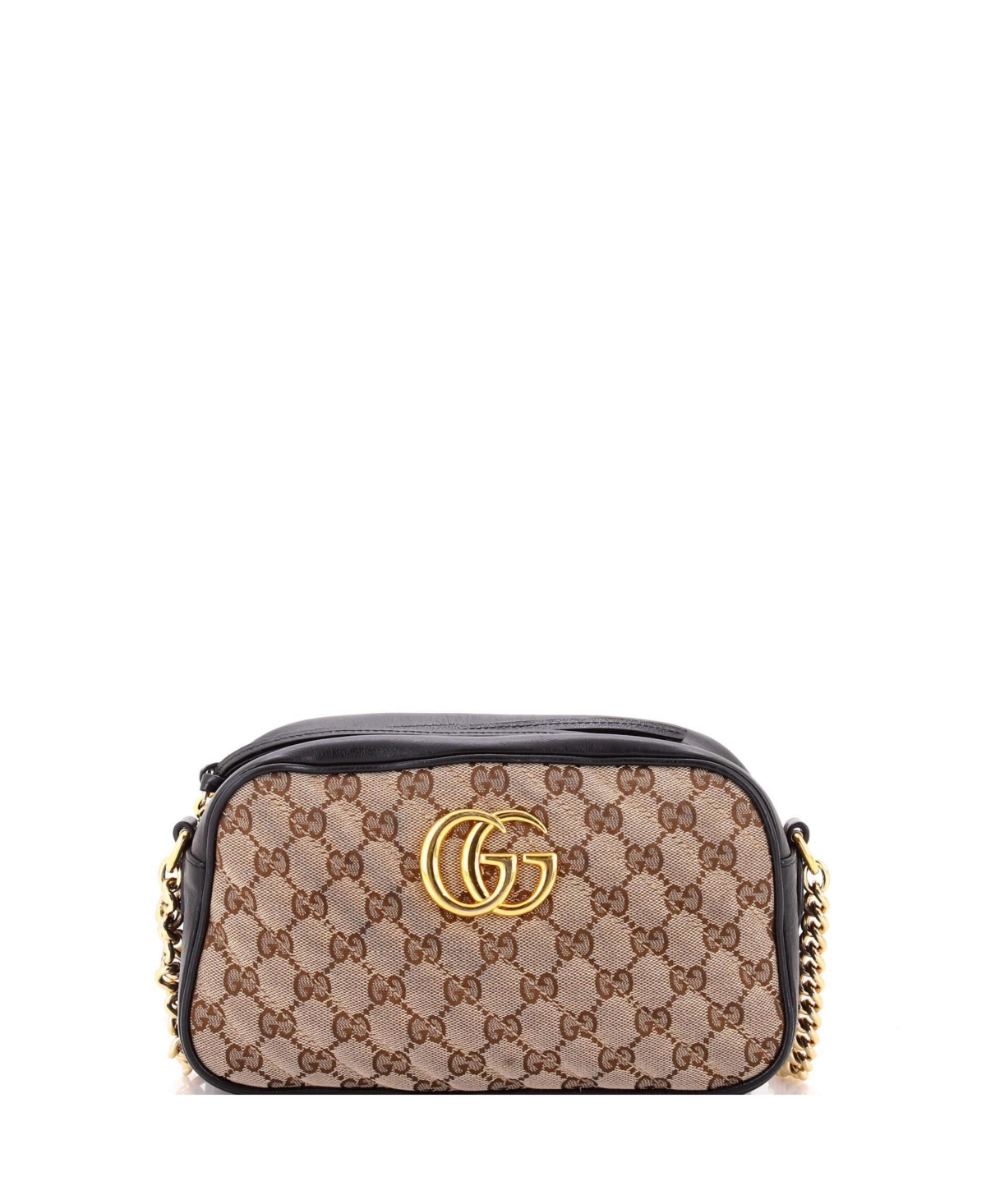 Pre-Owned Gucci Small Gg Marmont Shoulder Bag Diagonal Quilted Gg Canvas with Leather - Black