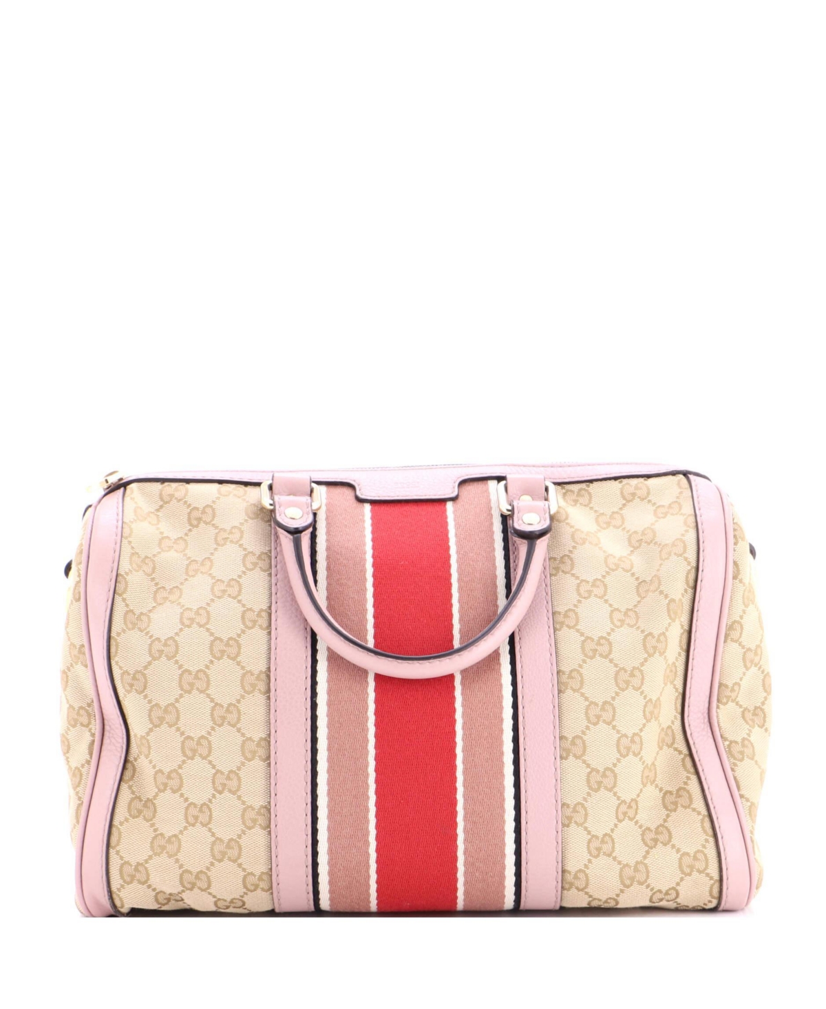 Pre-Owned Gucci Medium Vintage Web Boston Bag Gg Canvas - Pink