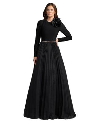 Women's Floral Applique Pleated A-Line Evening Gown