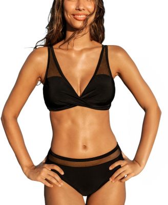 Women's Twist Front Mesh Trim Bikini Set