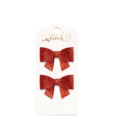 Аксессуары для волос Sweet Wink Ruby Sparkle Glitter Bow Alligator Hair Clip, 2-Piece Set для девочек, цвет: Красный