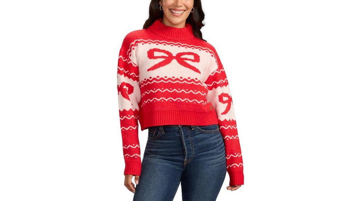 Tipsy Elves Women's Bow Cropped Christmas Sweater