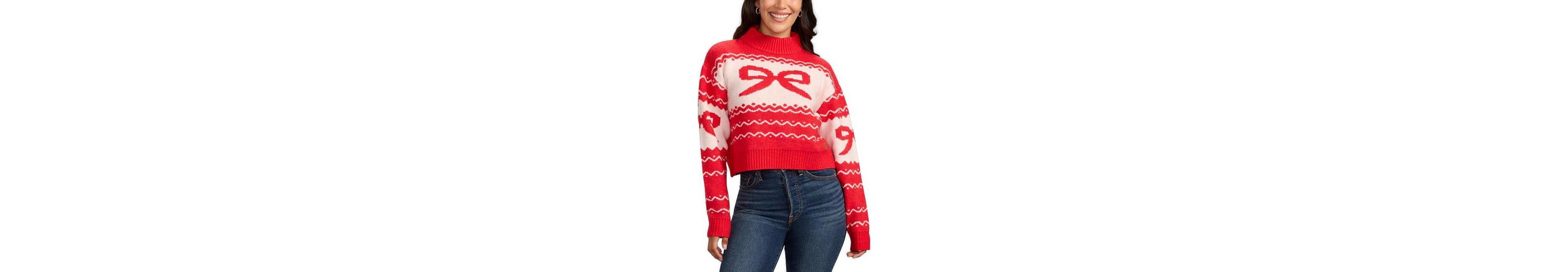 Tipsy Elves Women's Bow Cropped Christmas Sweater