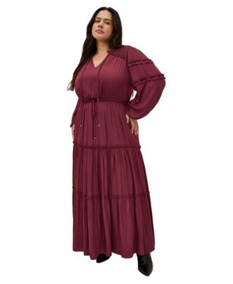Plus Size Drama Queen Boho Tiered Long Sleeve Maxi Dress