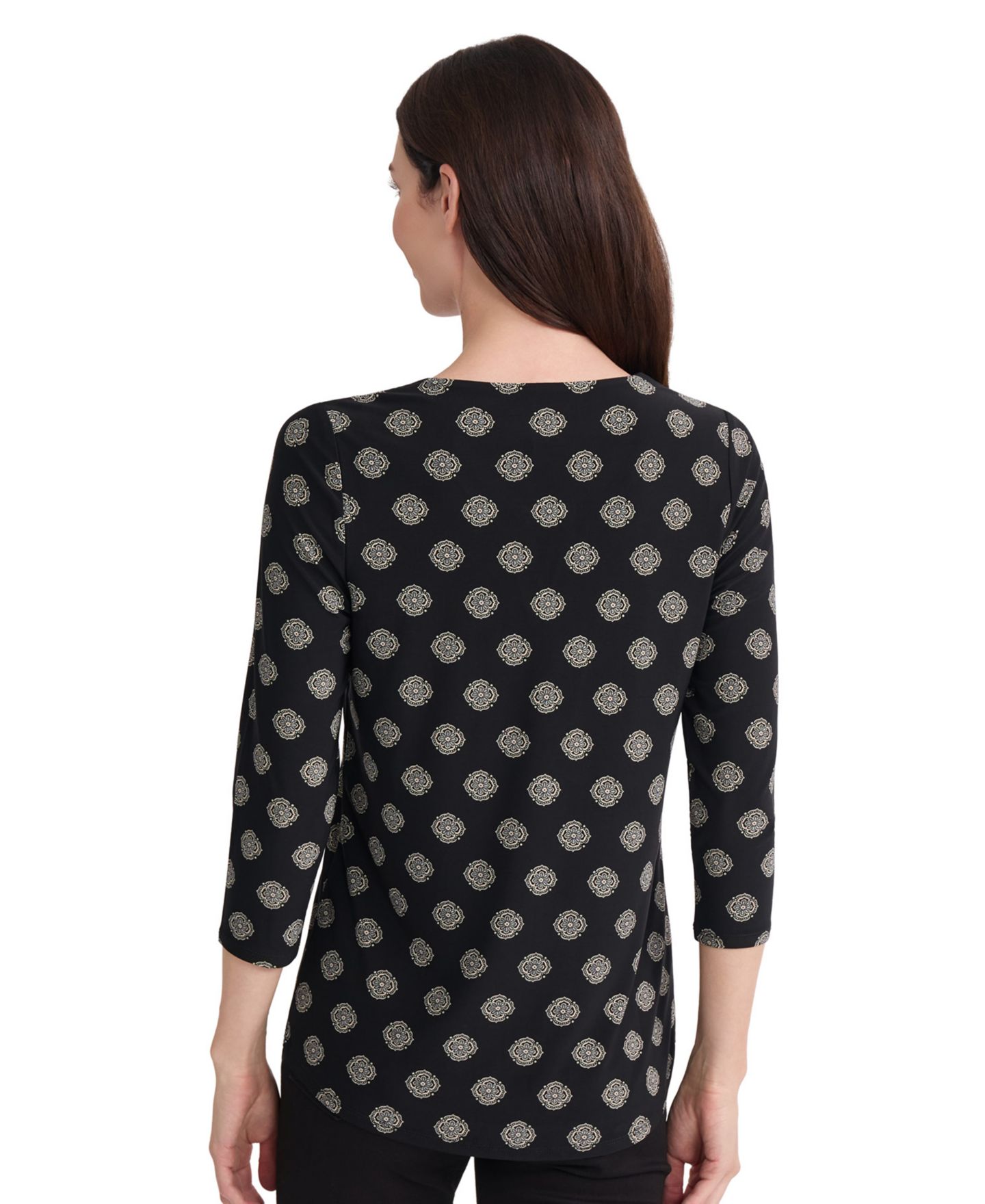 Женская блузка Jones New York Infinity Trim 3/4-Sleeve V-Neck, цвет: Чёрный — фото 4