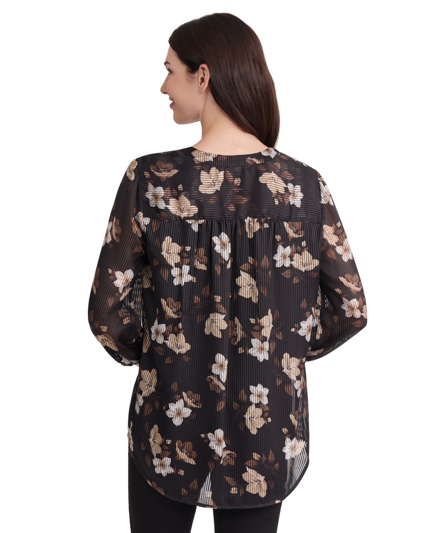Женский топ Jones New York Floral-Print V-Neck 3/4-Sleeve Tunic Top, цвет: Чёрный разноцветный — фото 4