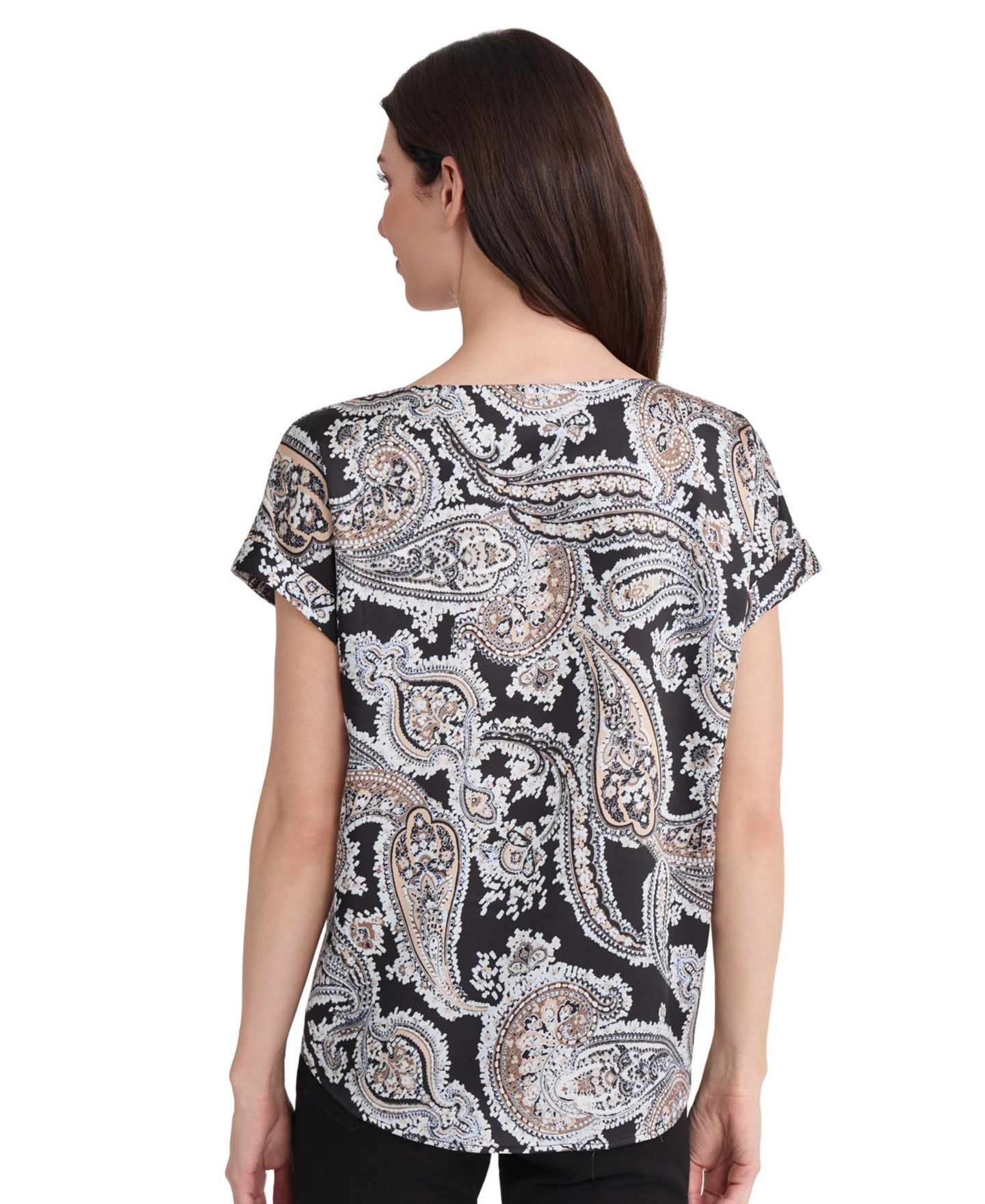 Женская блузка Jones New York Short-Sleeve Paisley Shoulder Button Detail, цвет: Чёрный разноцветный — фото 4