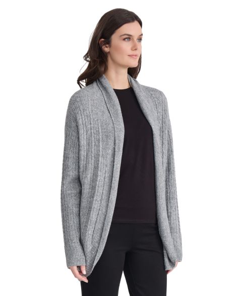 Женский кардиган Jones New York Novelty Mix Cable-Knit Sequin Cardigan, цвет: Средний меланжевый