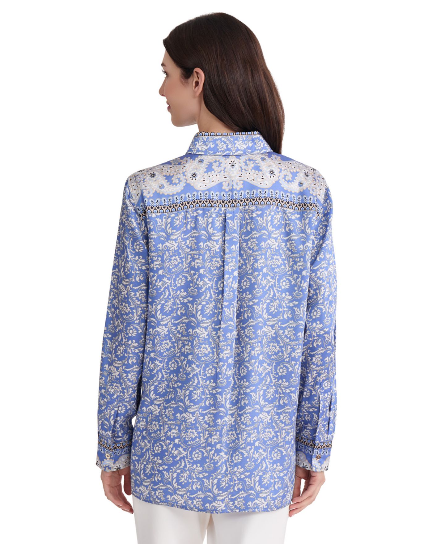 Женская блузка Jones New York Satin Paisley-Print Button-Front, цвет: Синий каменный — фото 3