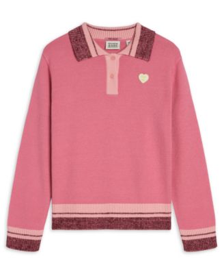 Girls' 7-16 Sweater Polo Long-Sleeve Contrast-Collar Shirt