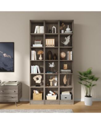 3-Piece 6-Tier Wood 18-Compartment Flexible Configuration Bookcase