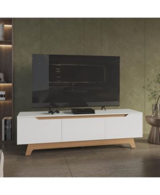 Oak 65" TV Stand with Cabinets and Shelves