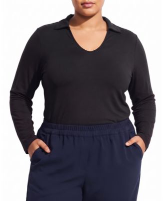 Plus Size Katia Long-Sleeve Collared Liquid Jersey Top