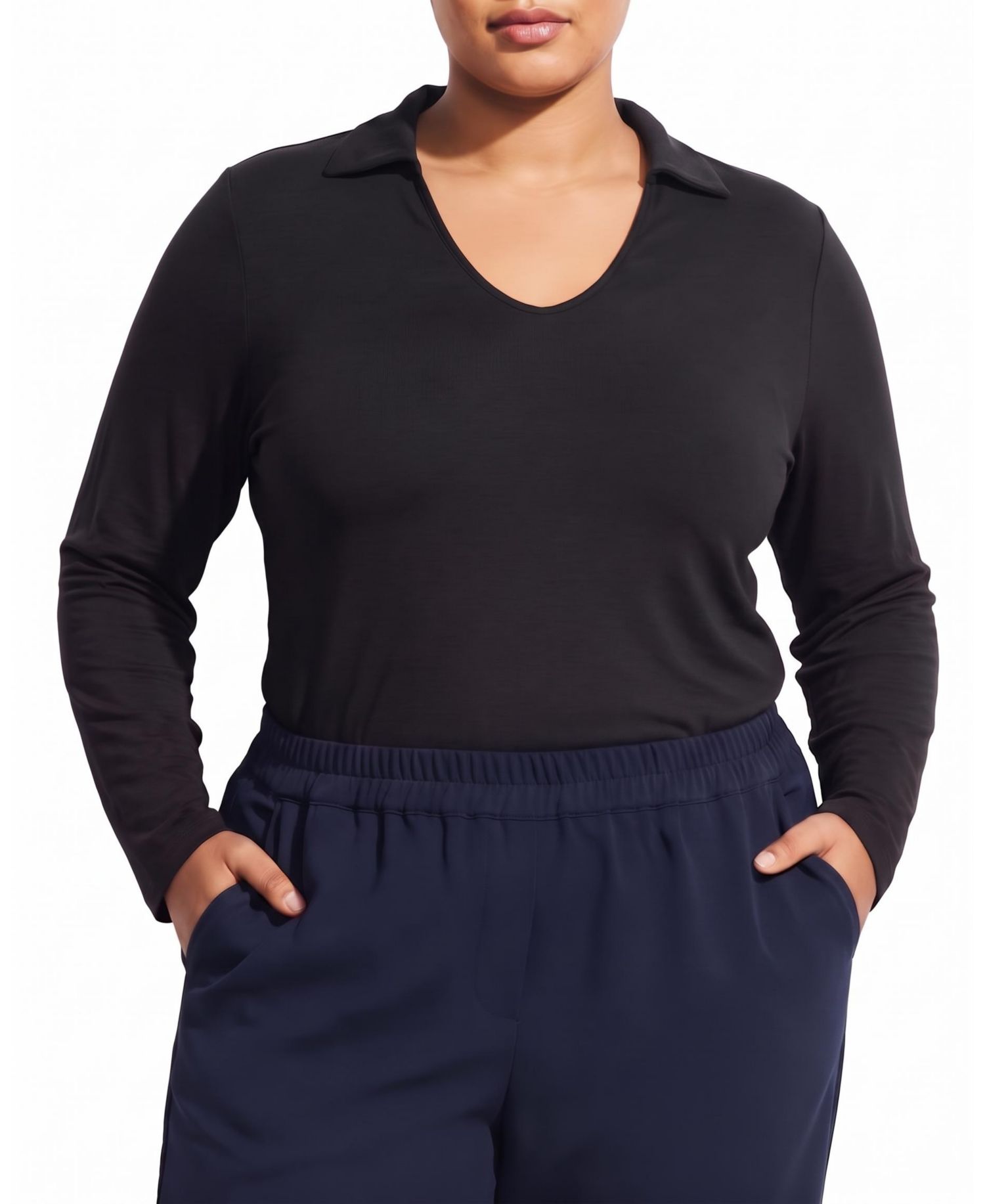 Plus Size Katia Long-Sleeve Collared Liquid Jersey Top