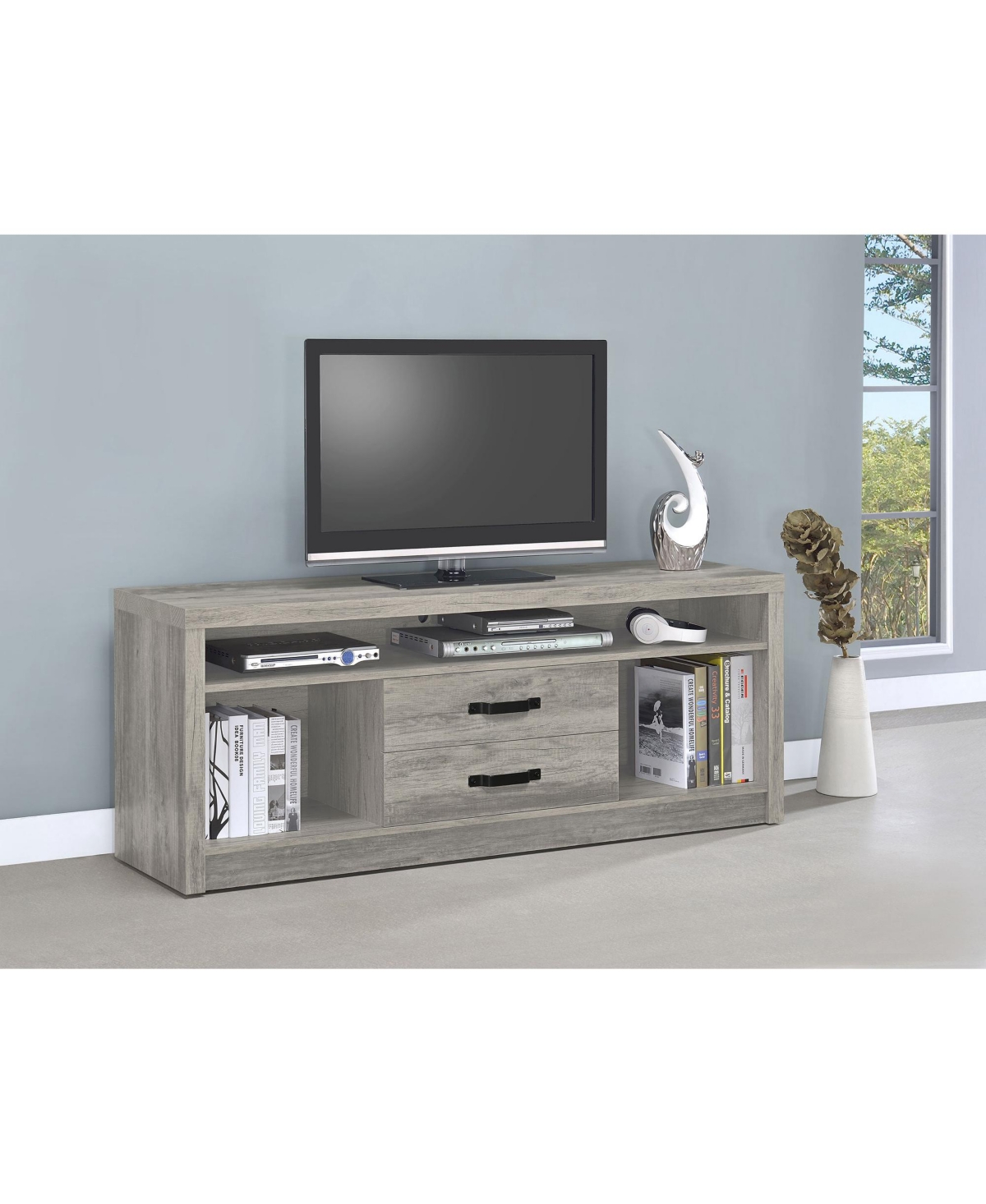 Flynama Weathered Driftwood 59-Inch 2-Drawer Tv Stand