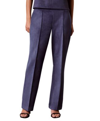 Women's Pintuck Faux Suede Pull-On Trousers