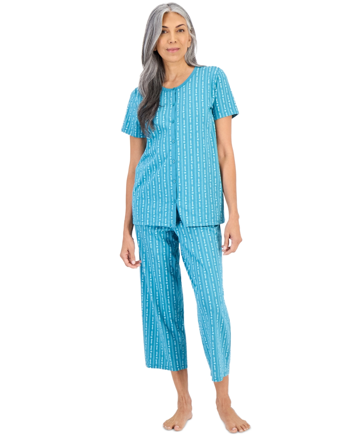 Charter Club Women's 2-Pc. Cotton Printed Cropped Pajamas Set