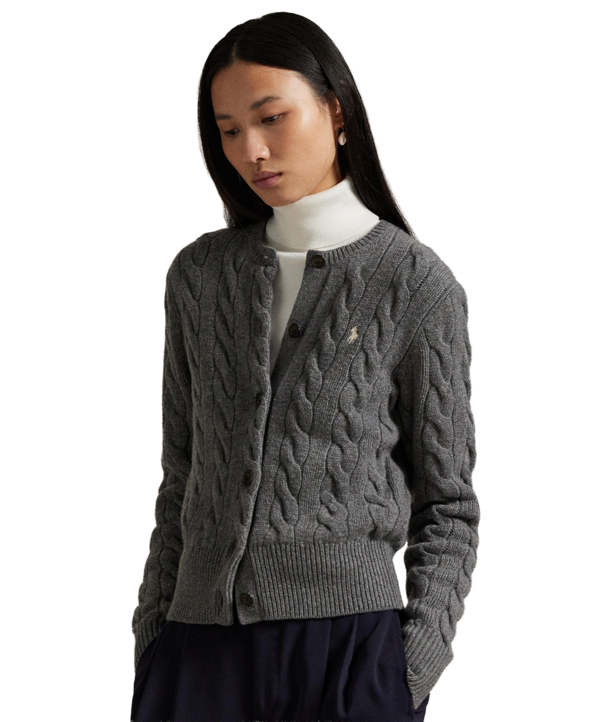 Polo Ralph Lauren Women's Cable-Knit Wool-Cashmere Cardigan Sweater - Battalion Grey Heather