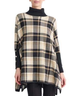 Plus Size Oversized Argyle Turtleneck Long Sleeve Sweater