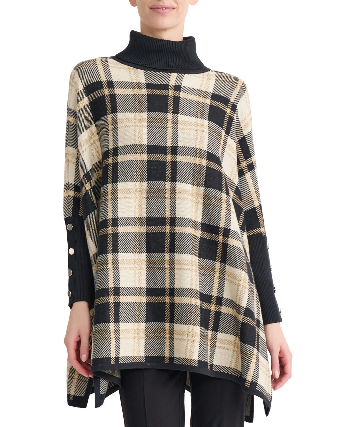 Женский свитер Jones New York Plus Size Oversized Argyle Turtleneck Long Sleeve, цвет: Чёрный — фото 1