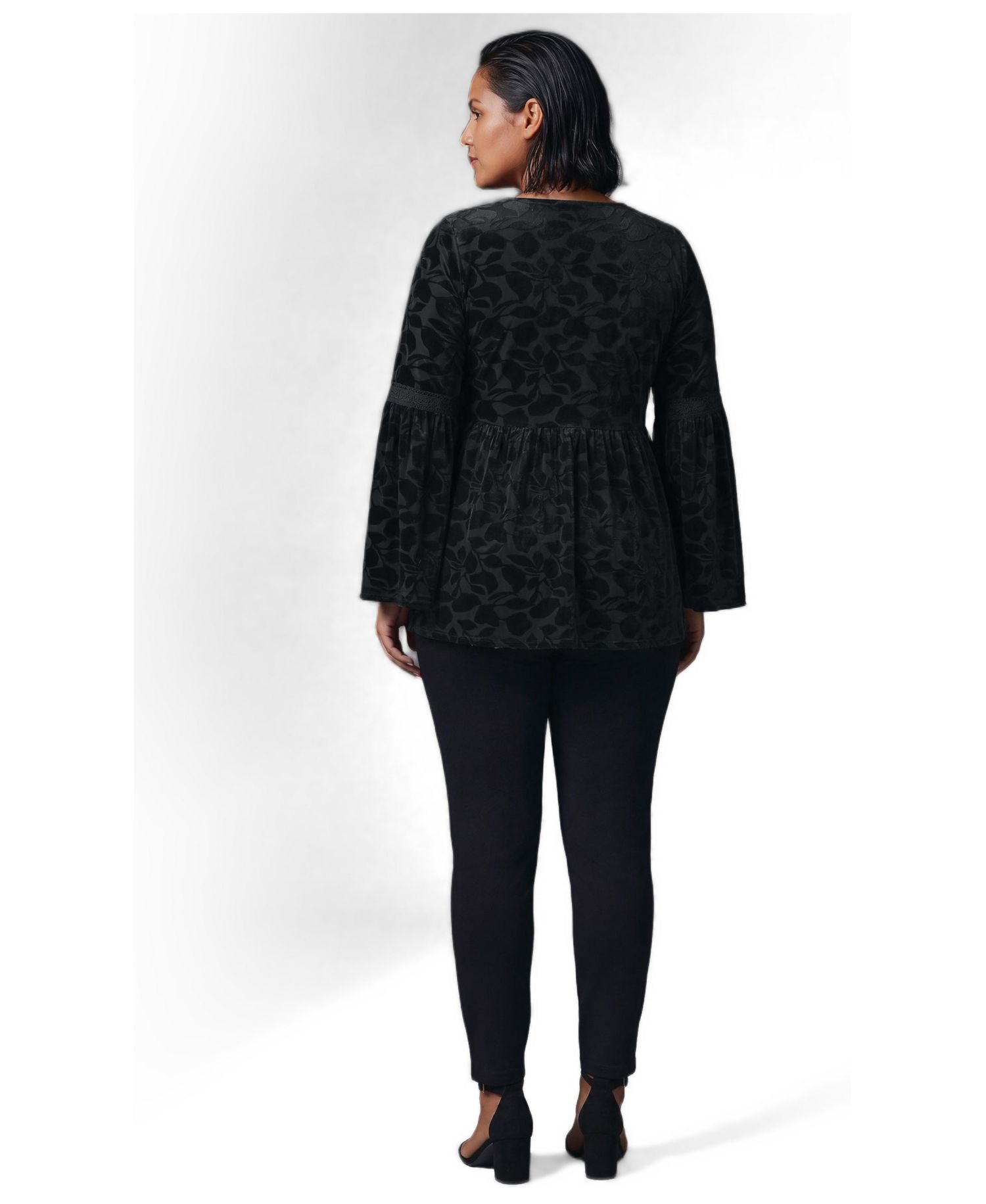 Plus Size Lorelei Bell-Sleeve V-Neck Lace-Trim Blouse