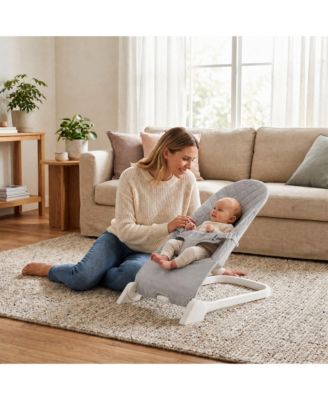 Portable Adjustable Baby Rocker Chair, Fold Flat Lightweight Infant Bouncer Seat with 3 Point Harness