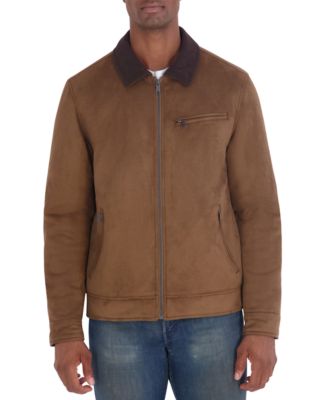 Men's Faux Suede Shirt Collar Quilted-Lined Jacket
