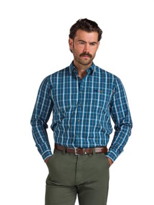 Men's Long Sleeve Check Cotton Poplin Shirt