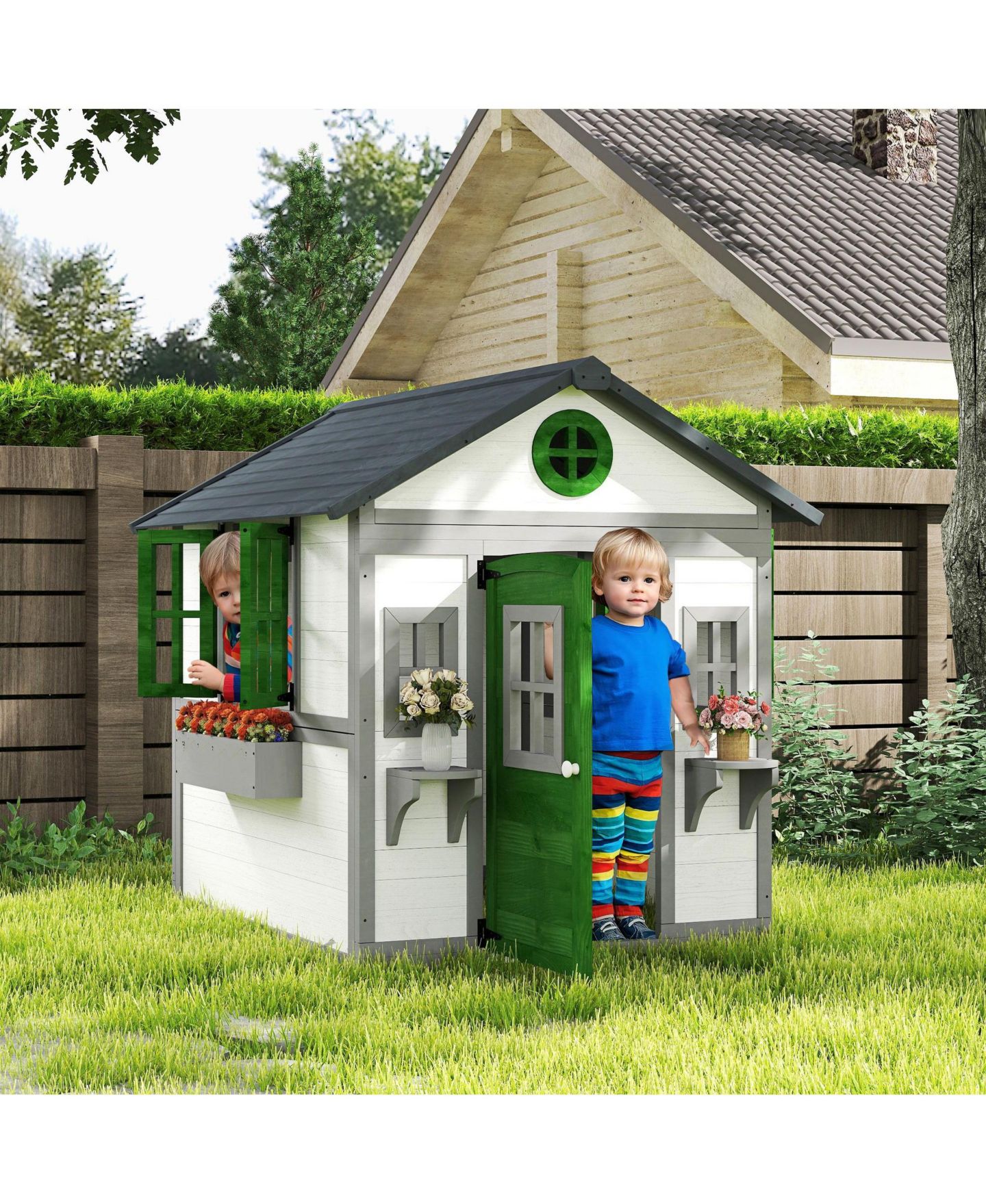 Детская игрушка SEVORLEY Outdoor Wood Playhouse, Ages 3-8, цвет: Белый — фото 9