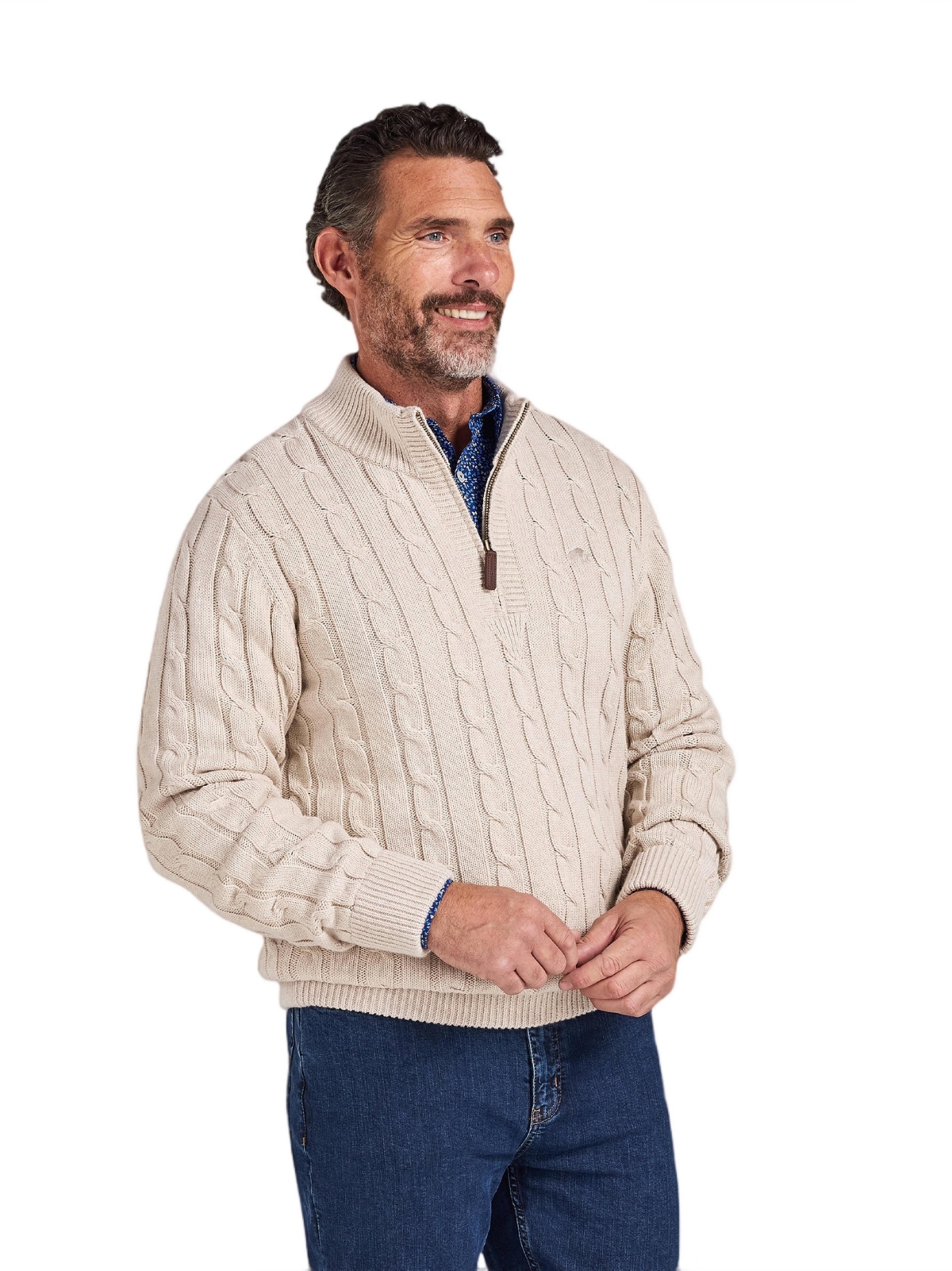Raging Bull Men's Chunky Cable Quarter Zip Knit Jumper