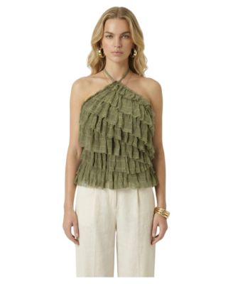 Women's Ruffled Tiered Textured Halter Top