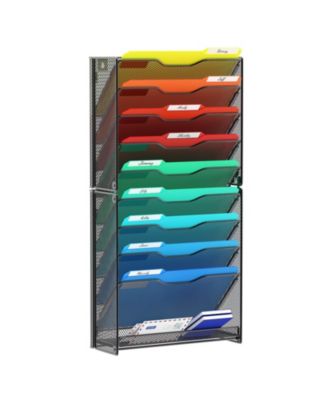 Wall Mounted Mesh File Organizer with Deep Pockets for Office Home Storage