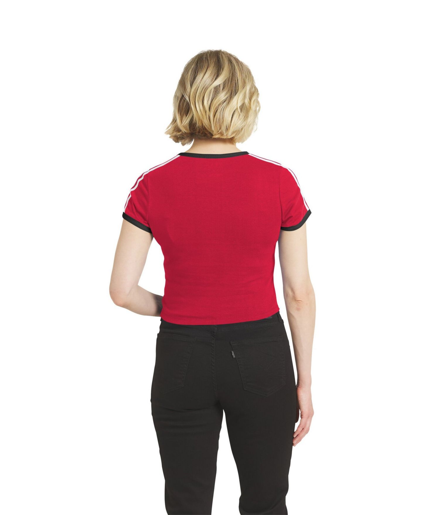 Женская футболка WEAR by Erin Andrews Red Atlanta Falcons Cropped Throwback Ringer Baby T-Shirt — фото 2