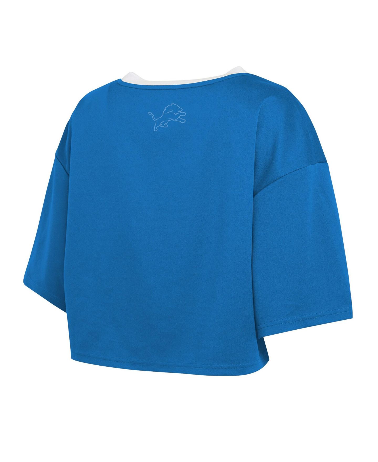 Женская футболка WEAR by Erin Andrews Blue Detroit Lions Cropped V-Neck Jersey — фото 3