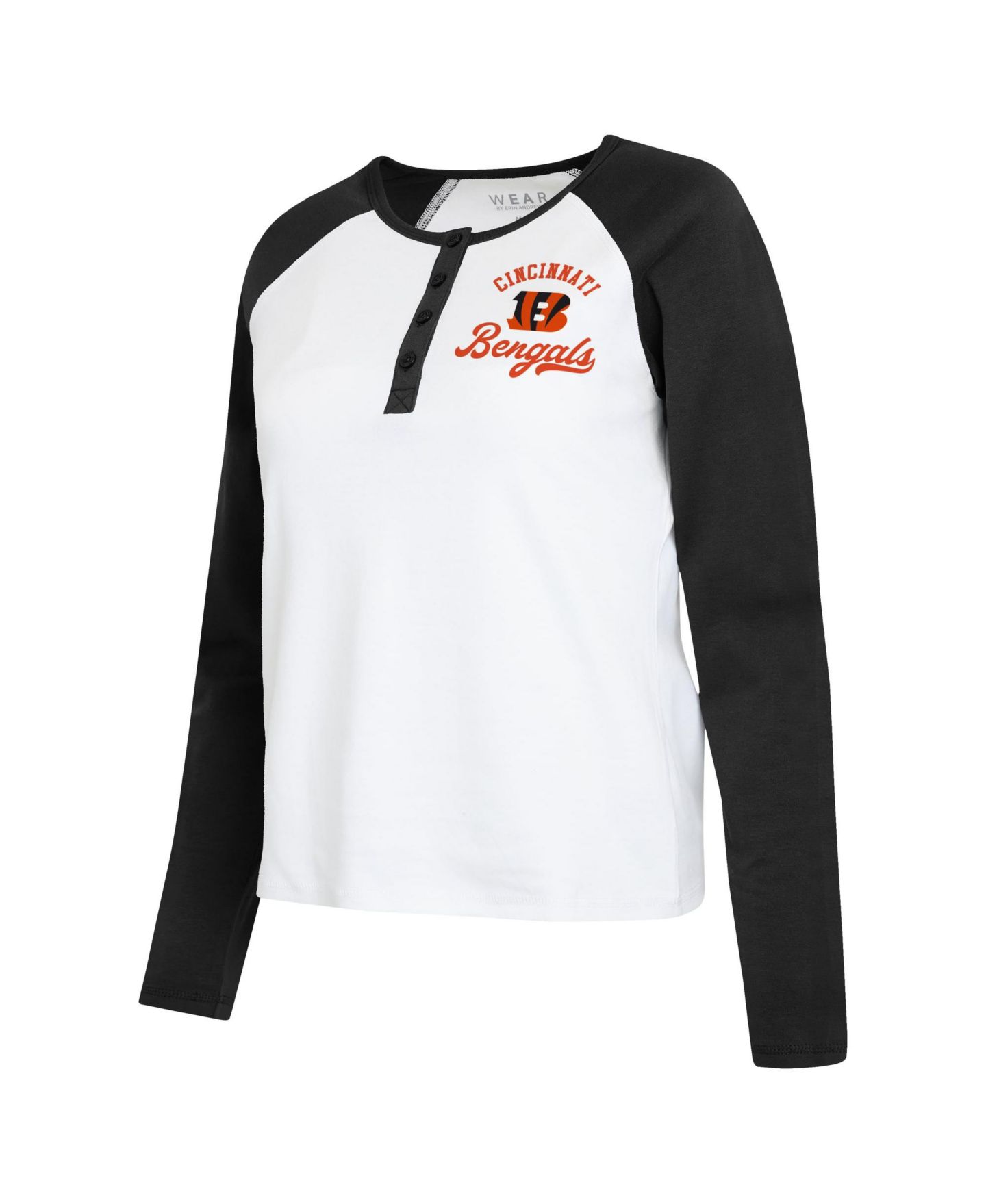 Женская футболка WEAR by Erin Andrews White/Black Cincinnati Bengals Henley Long Sleeve Raglan — фото 4