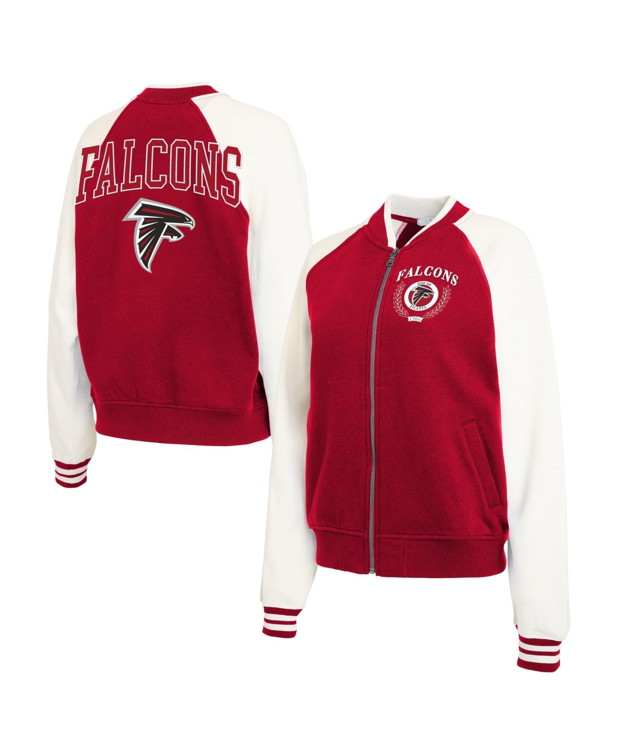 Wear by Erin Andrews Women's Atlanta Falcons Full-Zip Raglan-Sleeve Fleece Varsity Jacket - Red