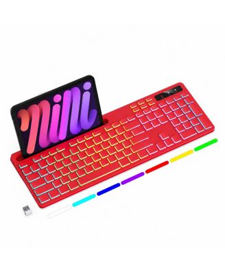 Wireless Keyboard RGB Backlit Phone Holder 2.4G Rechargeable Quiet Typing Multimedia Keys