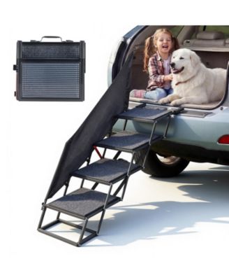 Extra Wide Foldable Dog Car Stairs Featuring Felt Carpet Steps