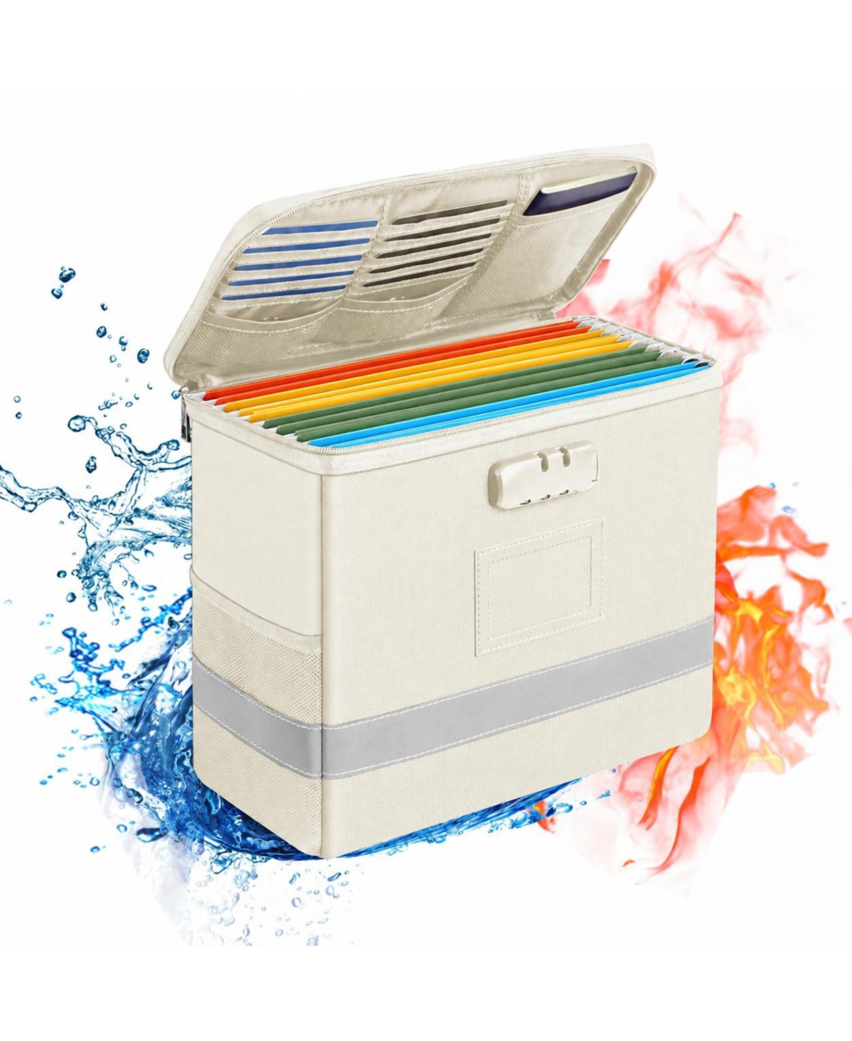 Danrong Fireproof Waterproof Document Box With Combination Lock Collapsible Organizer - White 12.2"x6"x10.2"(m)