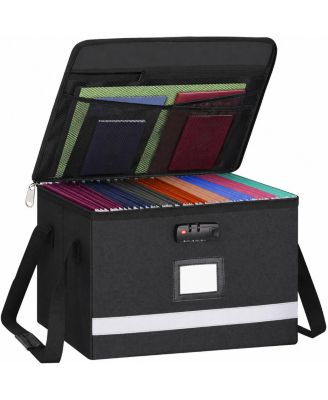 Portable Lockable File Organizer with Handle Reflective Strip Label Slot