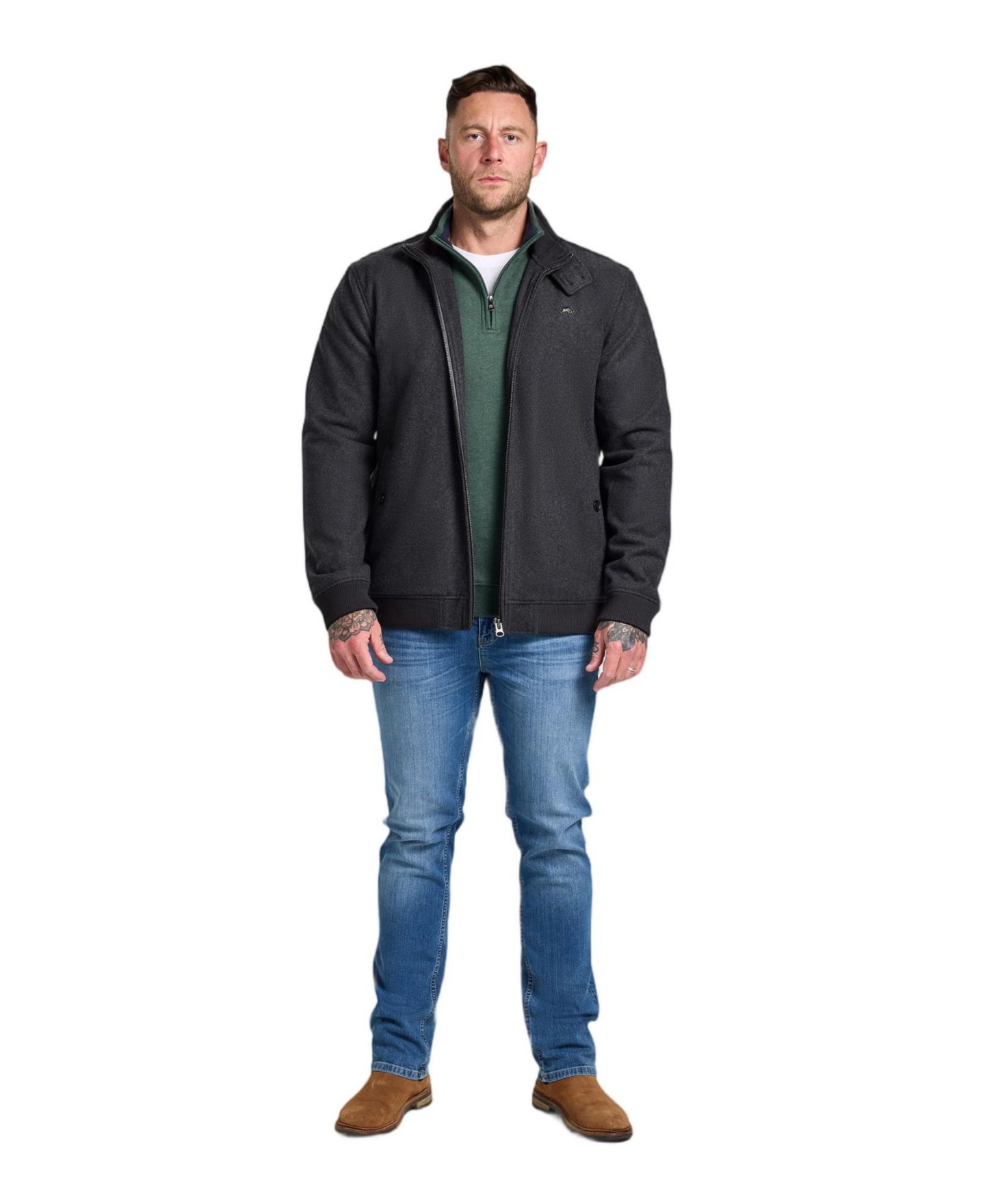 Мужская куртка Raging Bull Big & Tall Harrington Wool-Blend Relaxed-Fit, цвет: Угольный — фото 4
