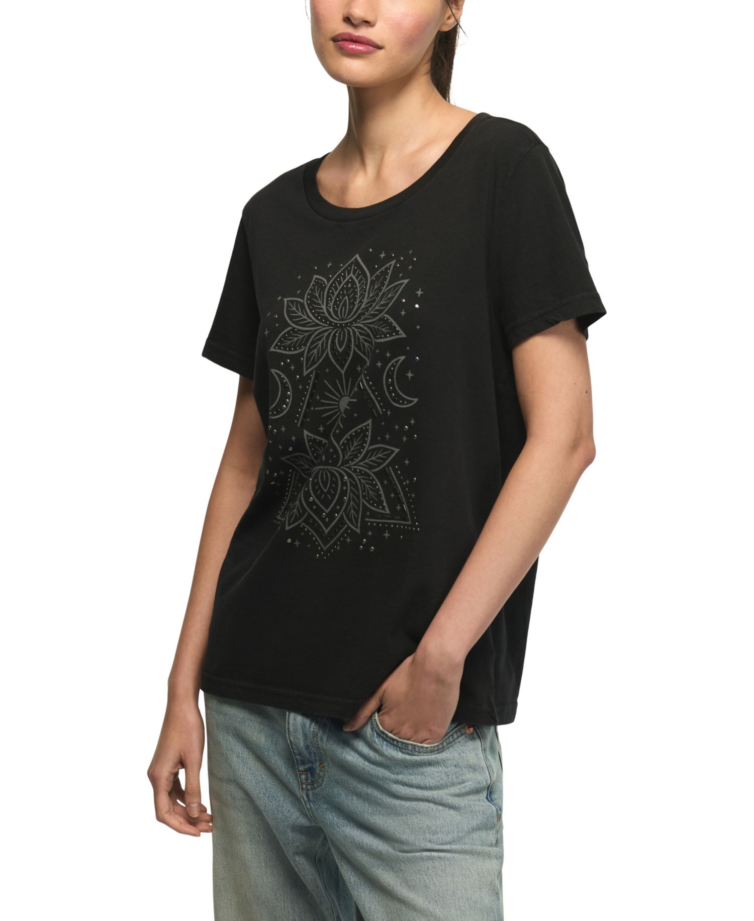 Women's Double Lotus Graphic Floral-Print T-Shirt