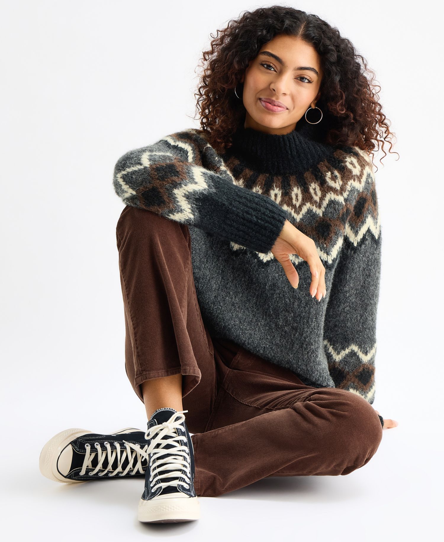 Women's Fair Isle Mock Neck Long-Sleeve Sweater