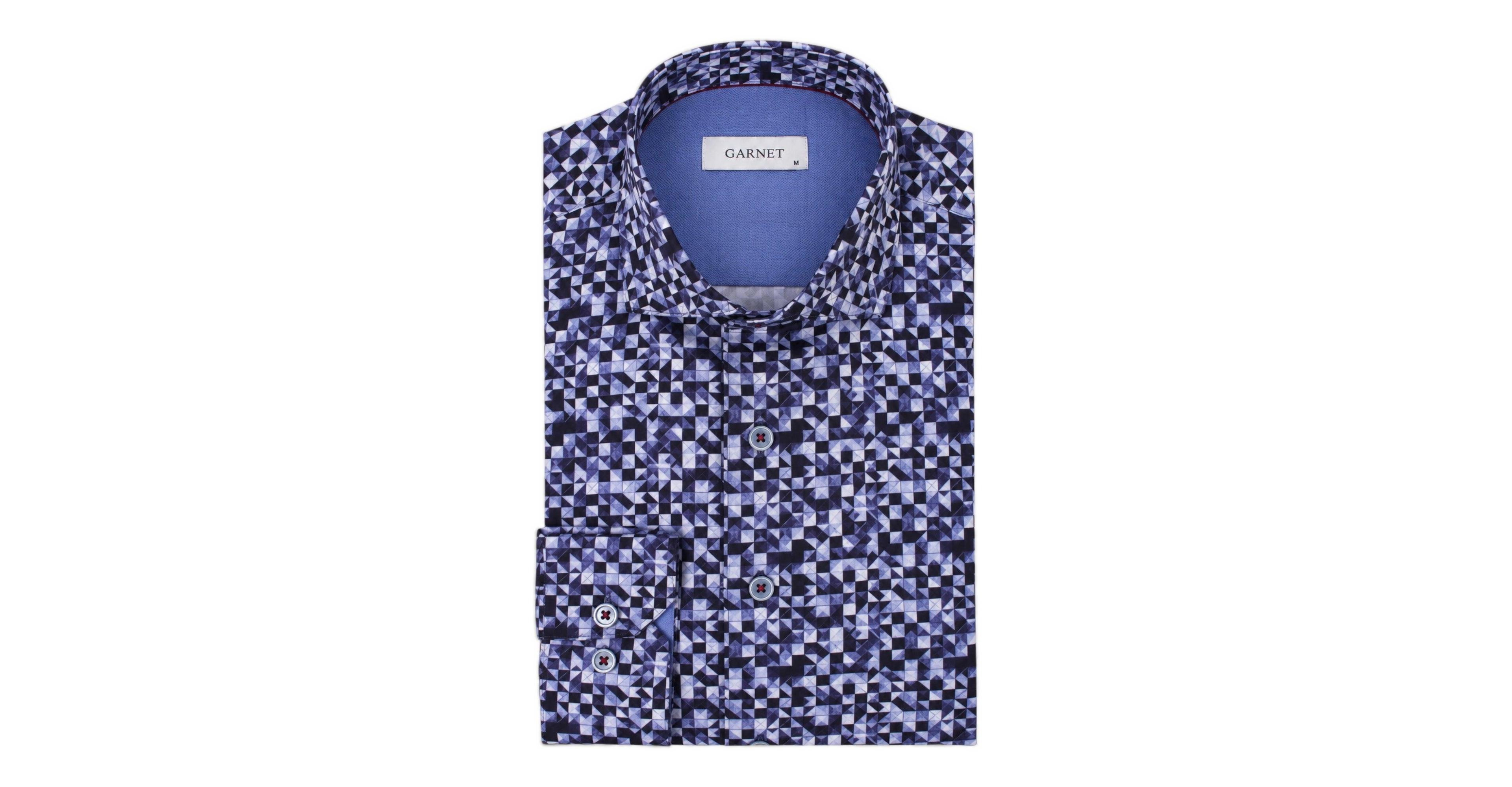 Garnet Men's Spread Collar Floral-Print Long-Sleeve Button-Down Shirt