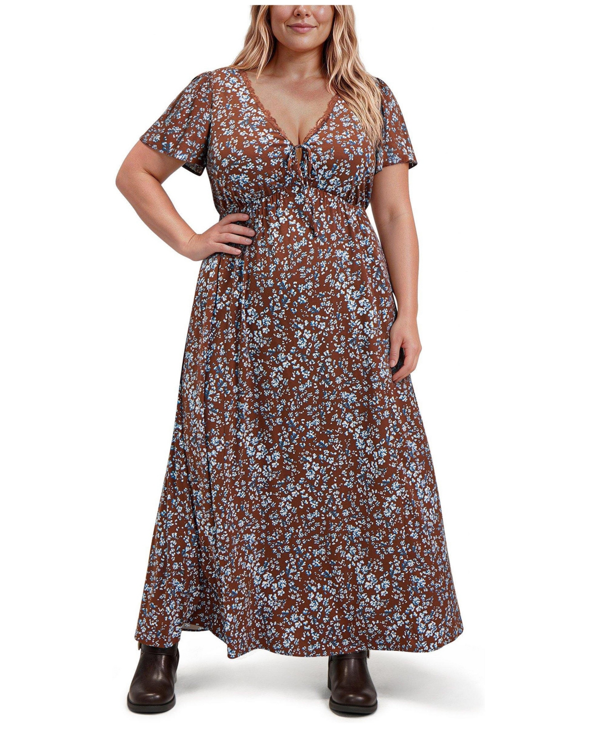 Torrid Plus Fit & Flare Floral V-Neck Maxi Dress